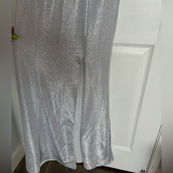 Nightway Long Off-the-Shoulder Metallic Open Leg Maxi Dress - Picture 10 of 14